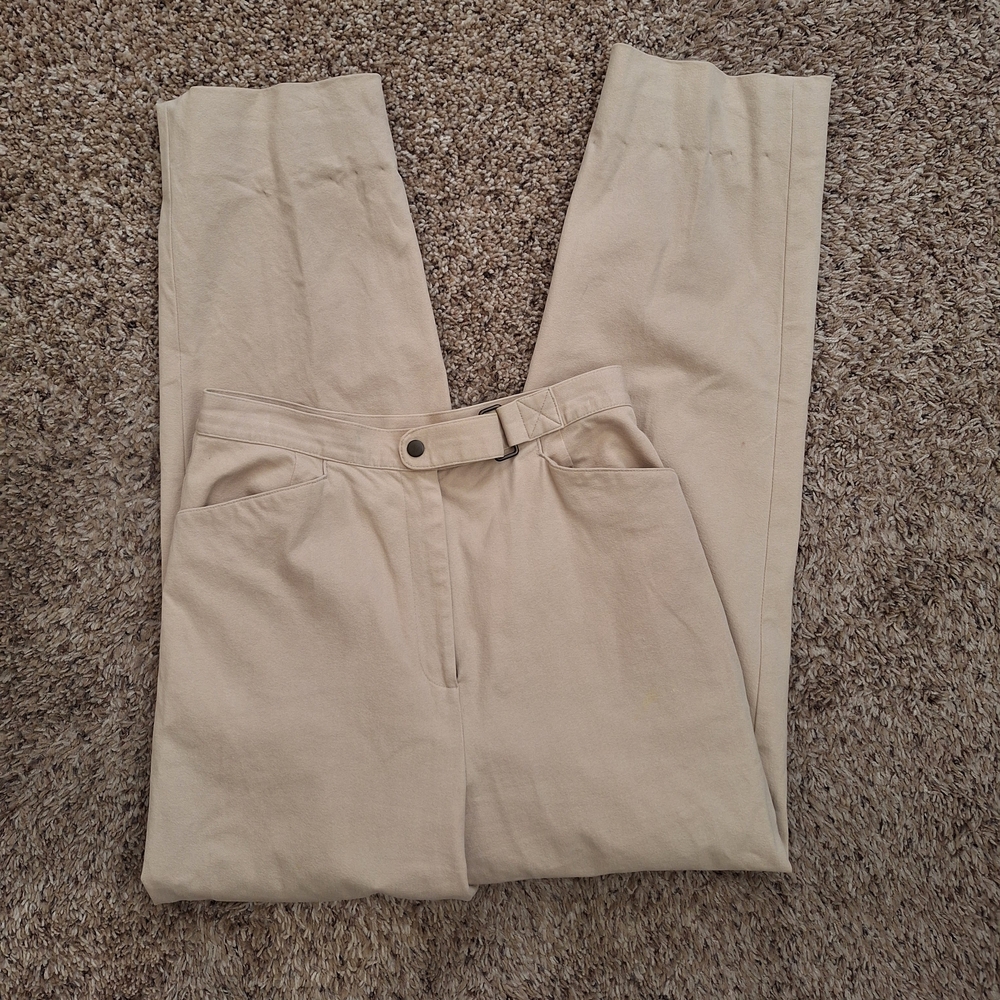 Talbots Stretch Khaki Chinos High Waisted Buckle Detail Size 6